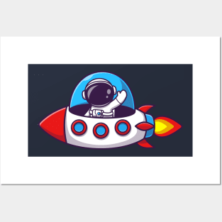 Astronaut Riding Rocket Cartoon Posters and Art